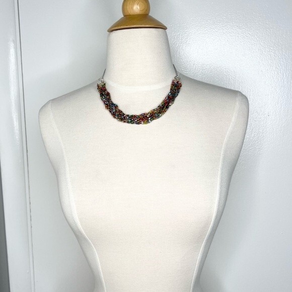 Handmade Rainbow Necklace Multicolor Seed Bead Braided Necklace - Picture 5 of 9